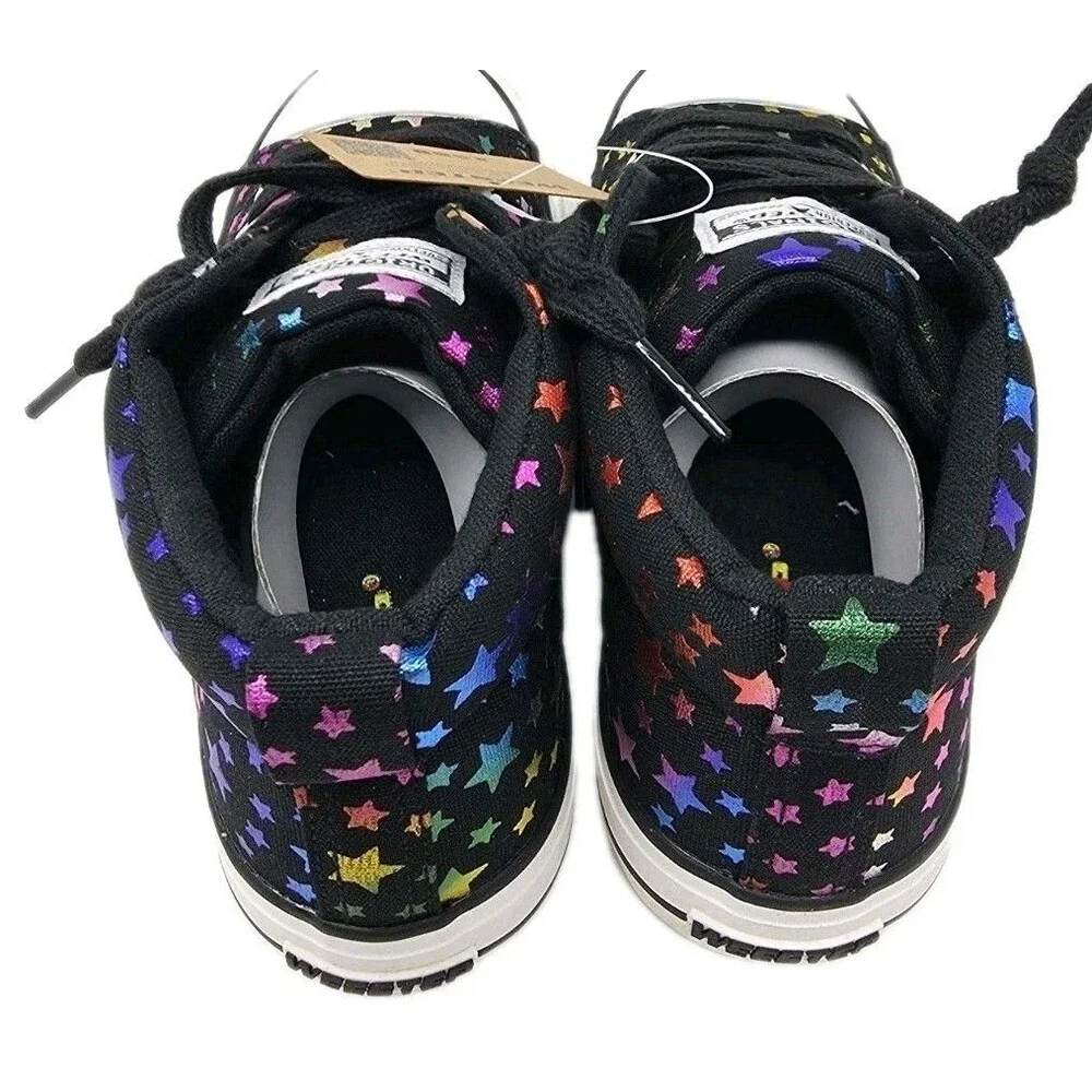 Weestep Kids Metallic Rainbow Star Print High Top Canvas Sneakers Size 1 Black